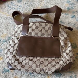 Gucci Beige and Brown GG Canvas Shoulder Tote